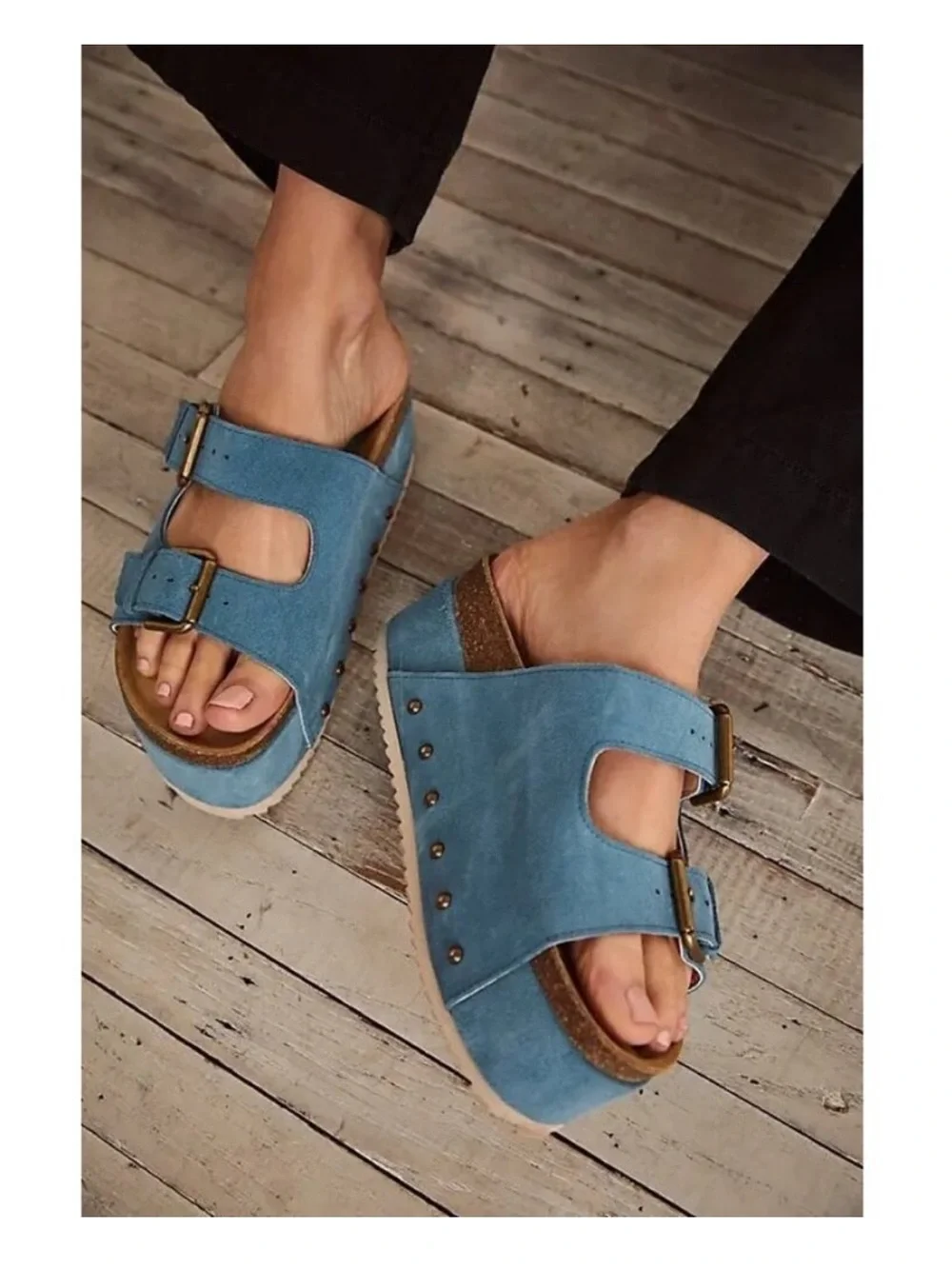 NWOT Free People x Intentionally Blank Blue Suede Platform Sandals Size 40